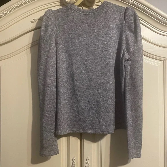 Les Serein Metallic Silver and Gray Puff Sleeve Sweater Size M - Picture 2 of 6